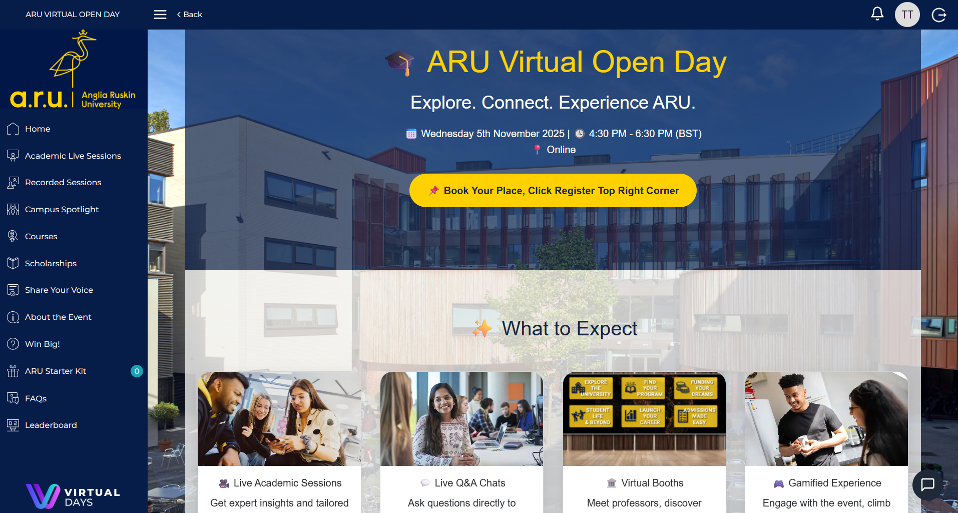 ARU Virtual Open Day example