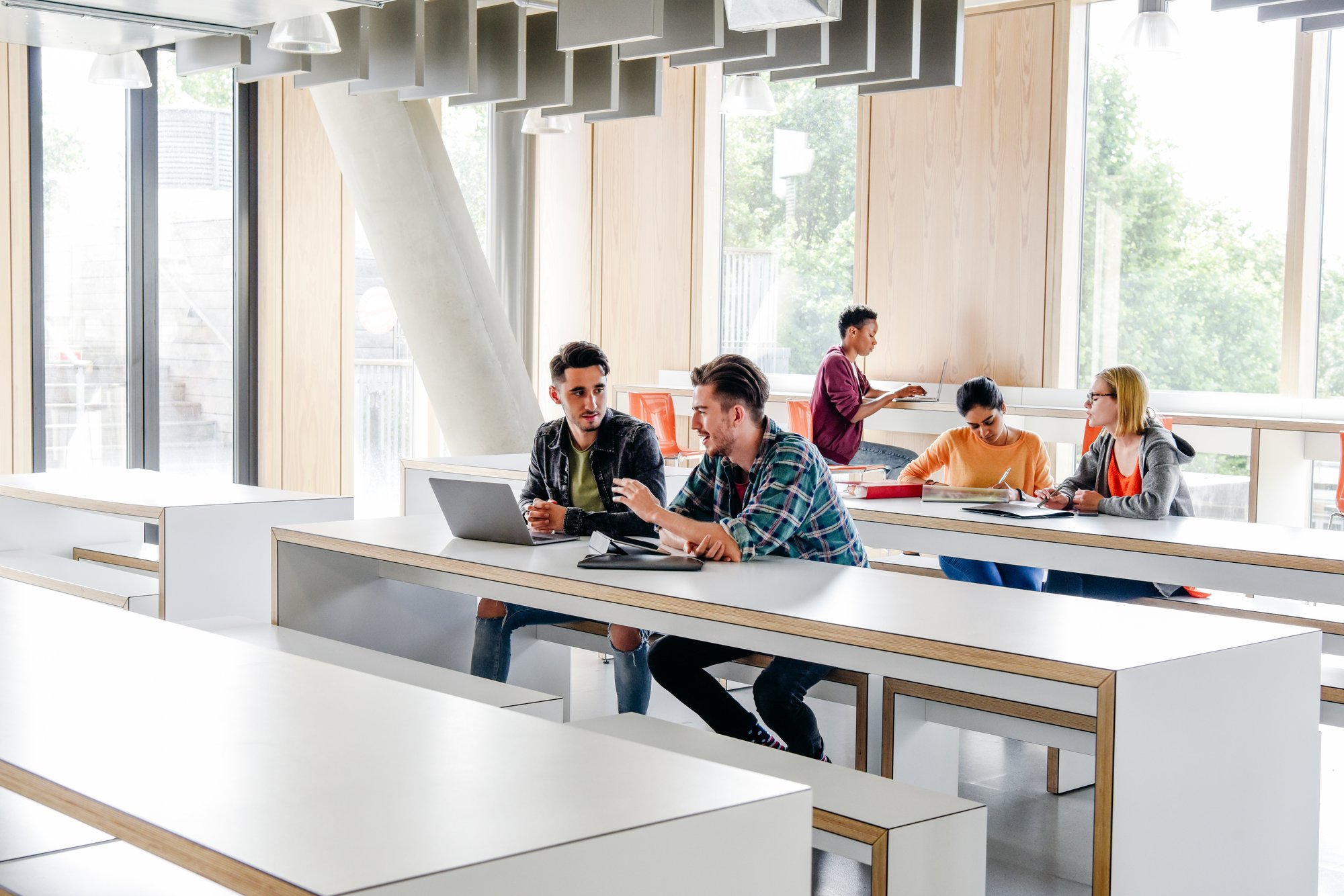 Students working at a desk