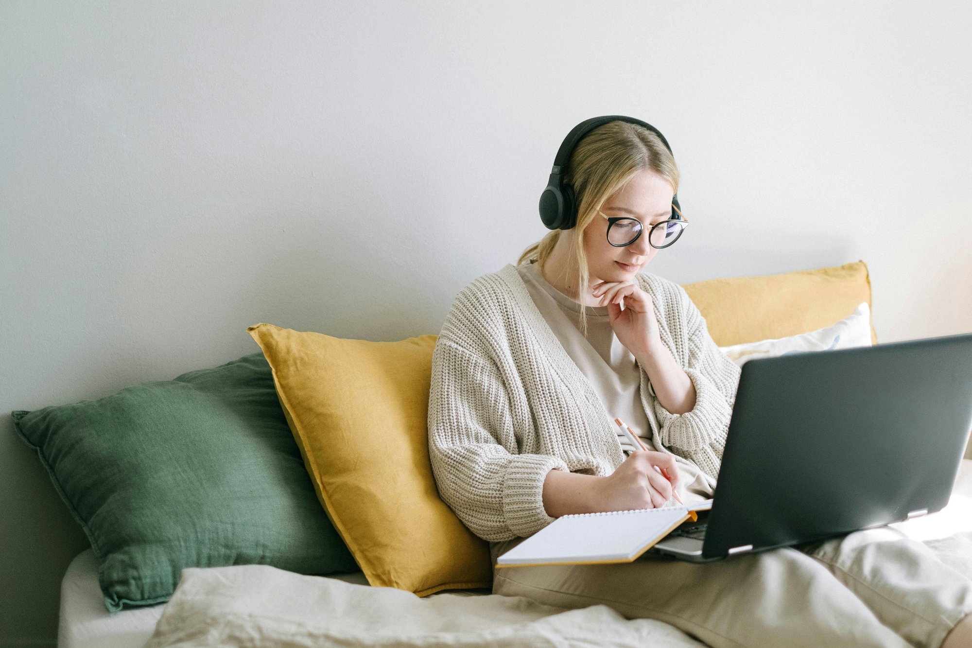 Girl studying on laptop